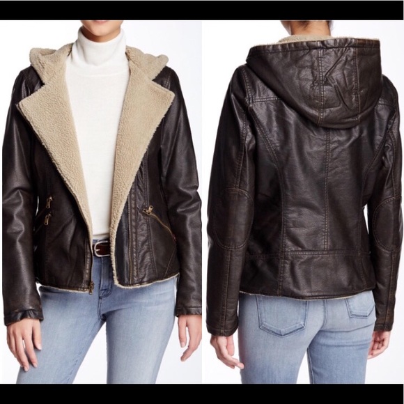 levi's faux leather hooded jacket